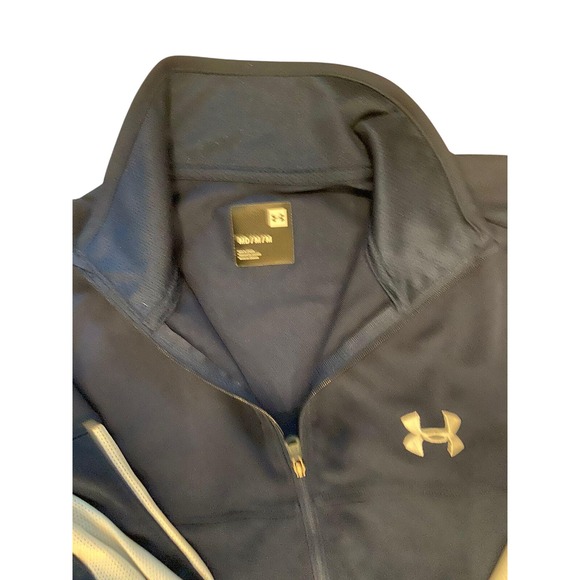 Under Armour Mens Full Zip Track Jacket Navy Blue White Stripe Athletic - Picture 2 of 2